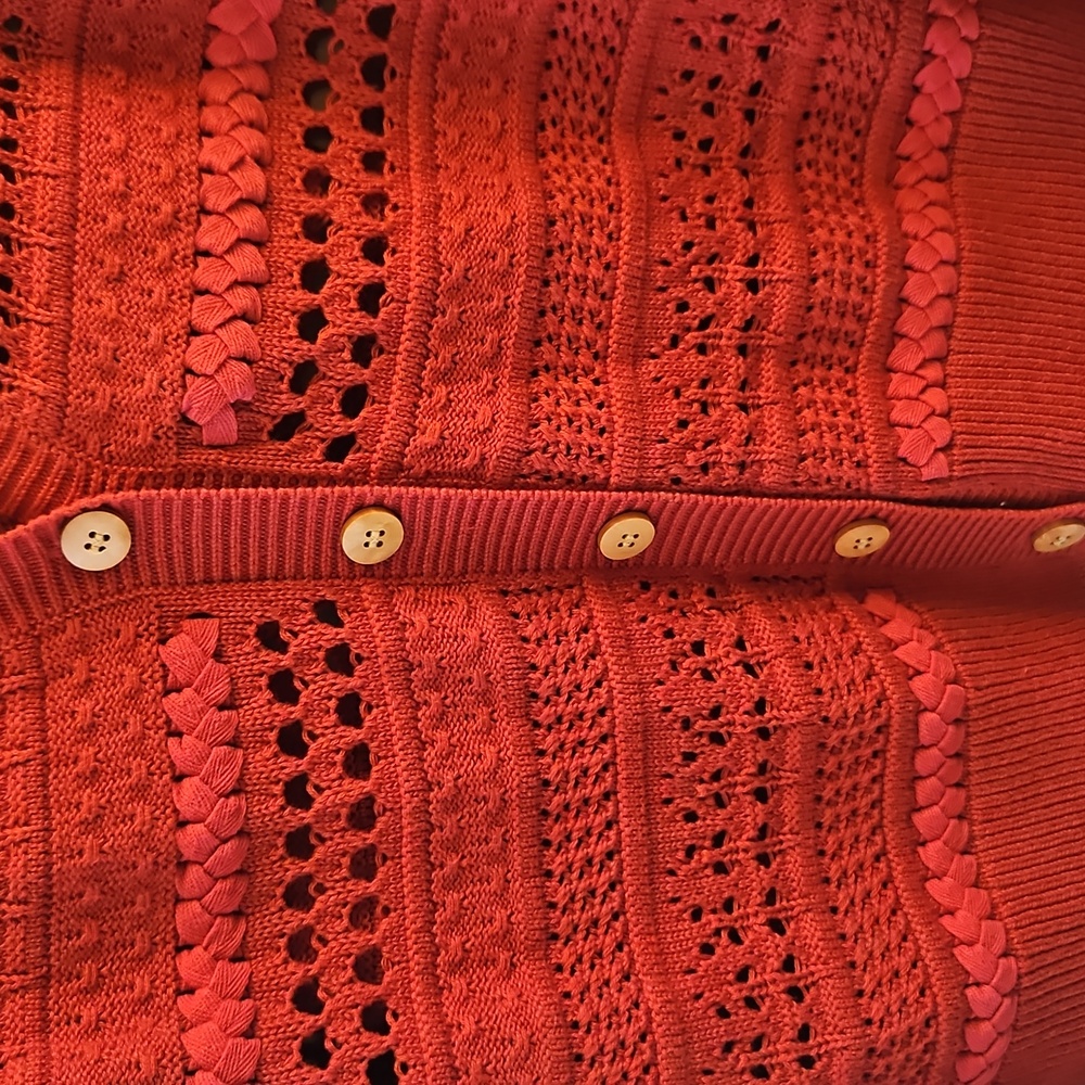 Sundance Red Open Knit  Crochet Cardigan, L, Lightweight, Transitional, Summer - Picture 4 of 9